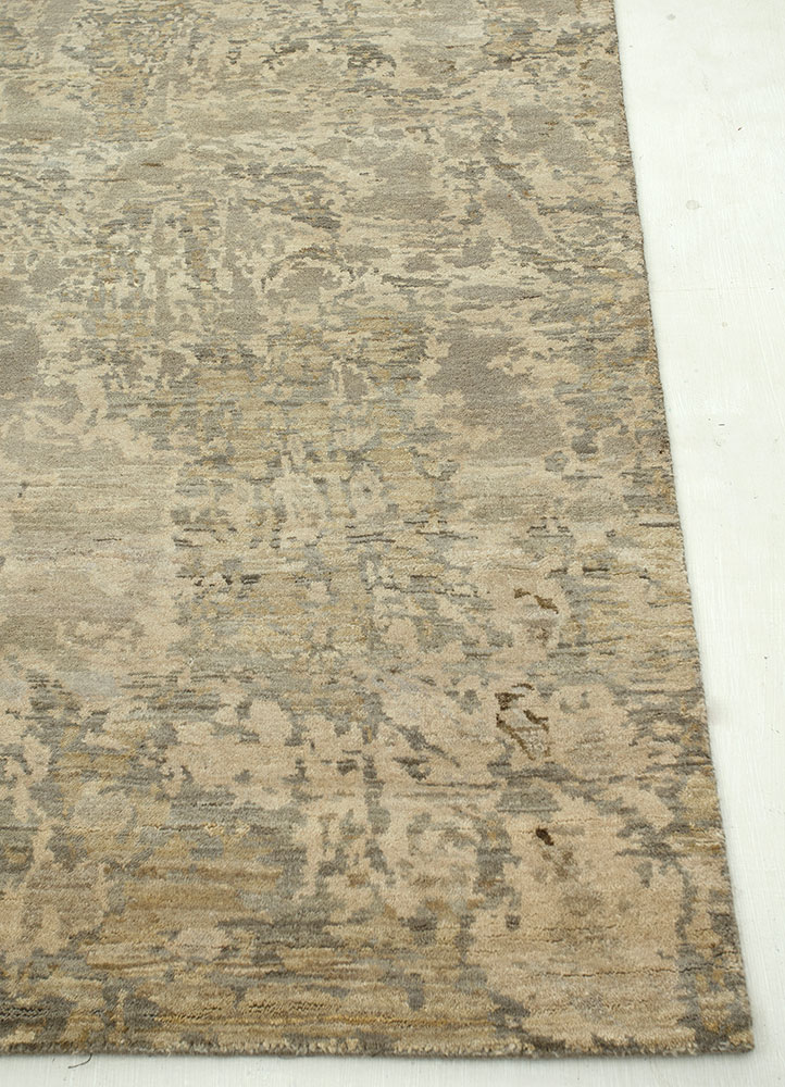 pansy beige and brown wool hand knotted Rug - Corner