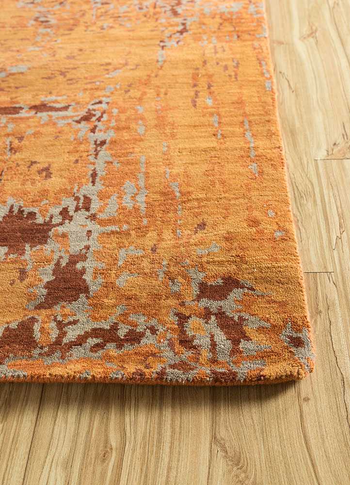 pansy red and orange wool hand knotted Rug - Corner