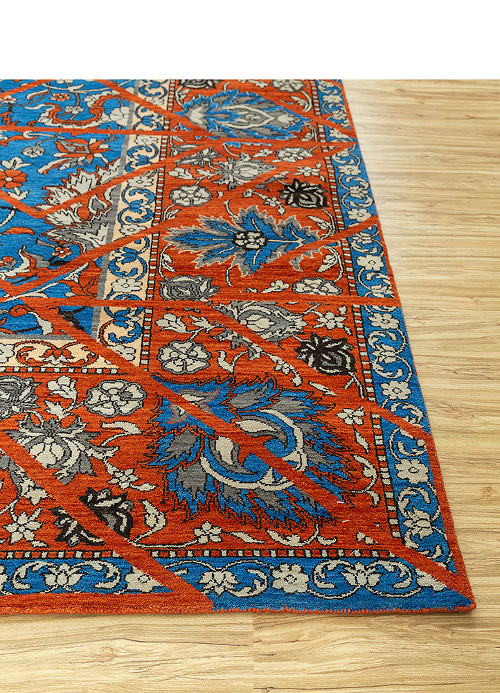 far east blue wool hand knotted Rug - Corner