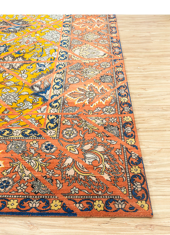 far east gold wool hand knotted Rug - Corner