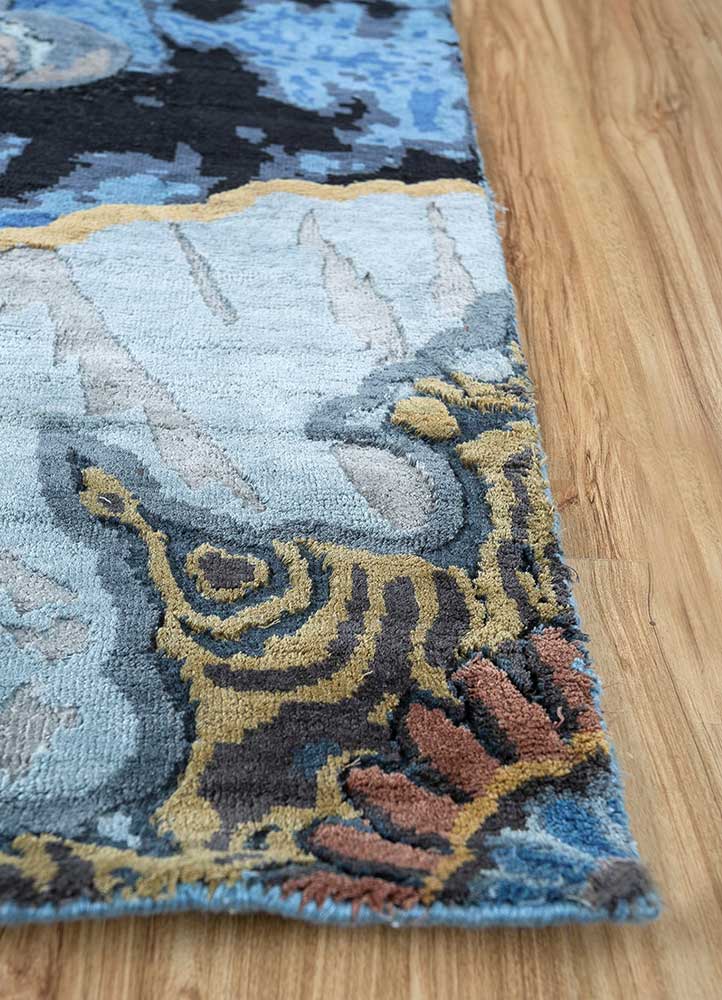 woven gems blue silk hand knotted Rug - Corner