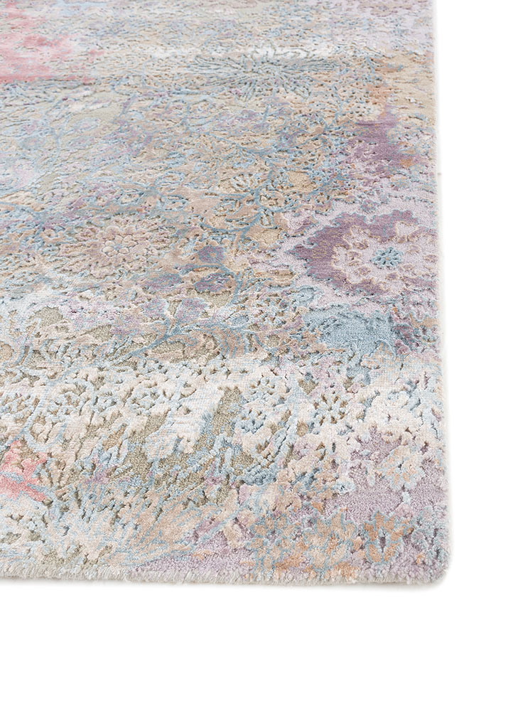 far east blue wool and bamboo silk hand knotted Rug - Corner