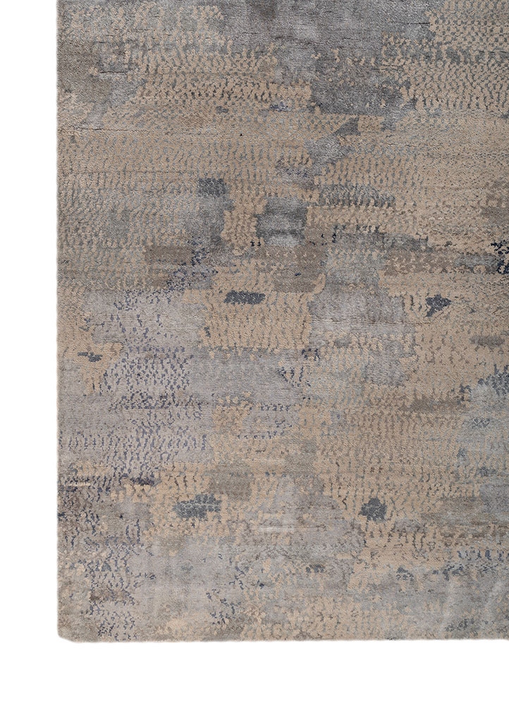 unstring by kavi grey and black wool and bamboo silk hand knotted Rug - Corner