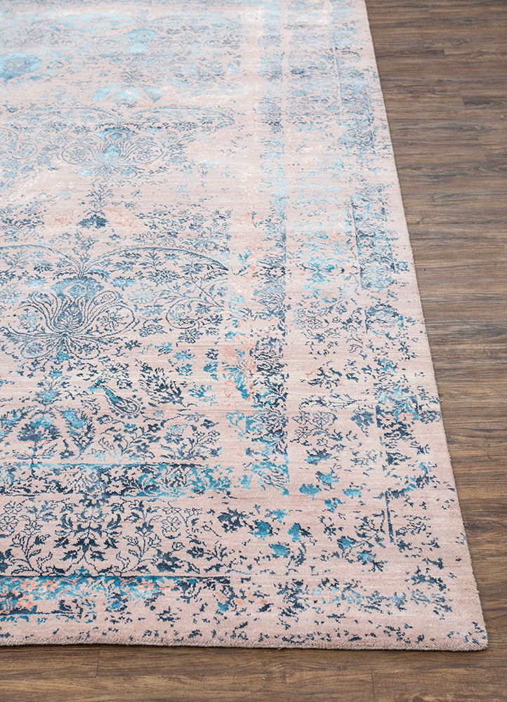 far east pink and purple wool and bamboo silk hand knotted Rug - Corner
