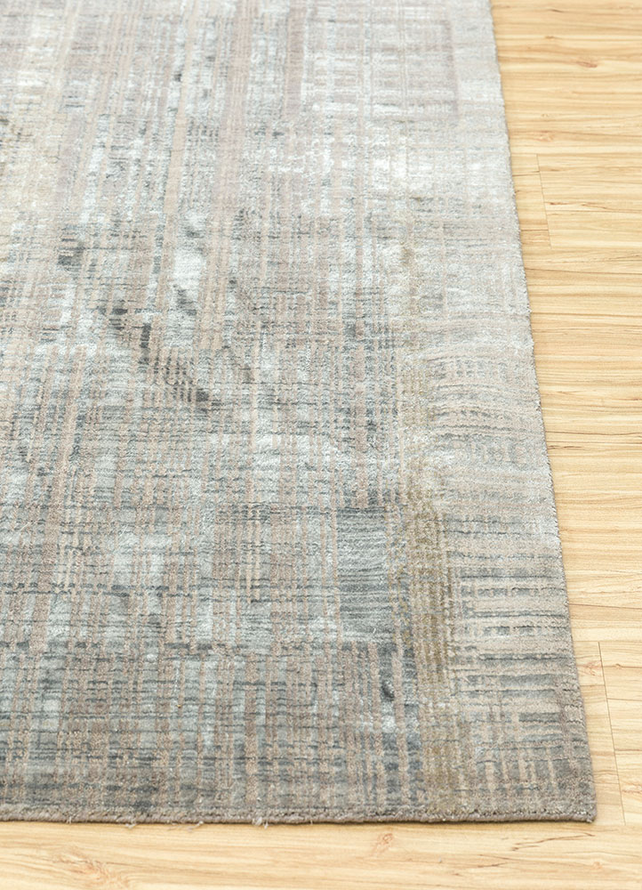 unstring by kavi grey and black wool and bamboo silk hand knotted Rug - Corner