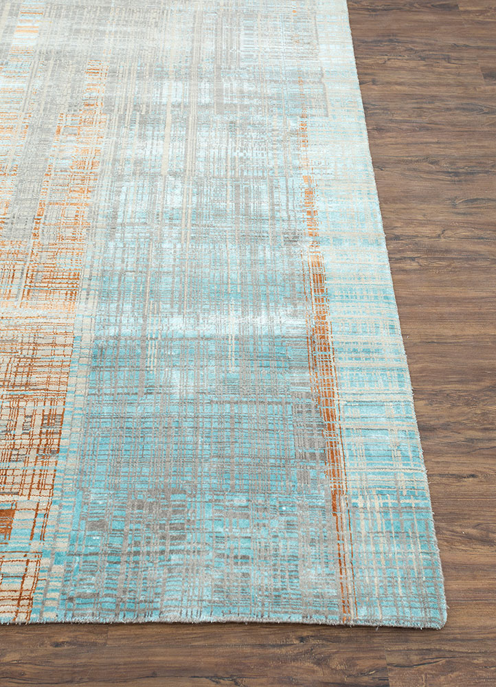 unstring by kavi grey and black wool and bamboo silk hand knotted Rug - Corner