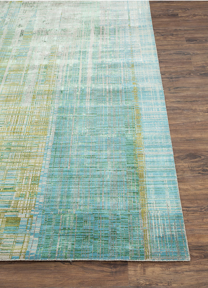 unstring by kavi blue wool and bamboo silk hand knotted Rug - Corner