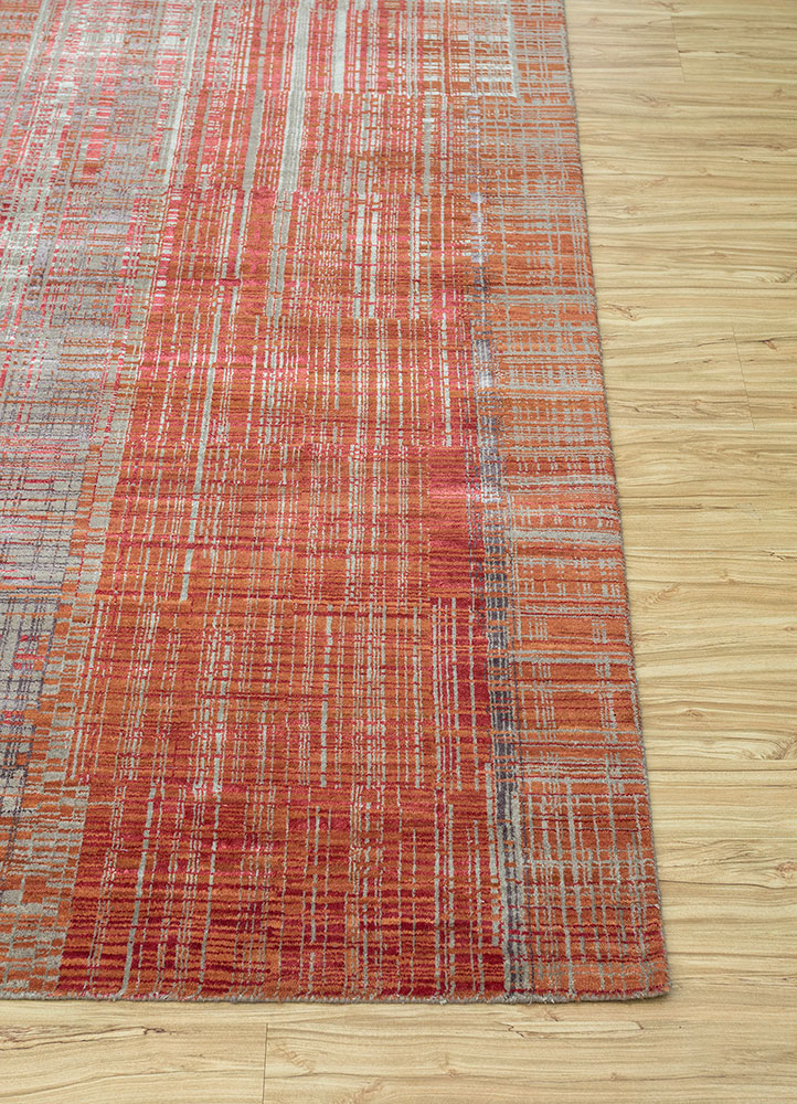 unstring by kavi grey and black wool and bamboo silk hand knotted Rug - Corner