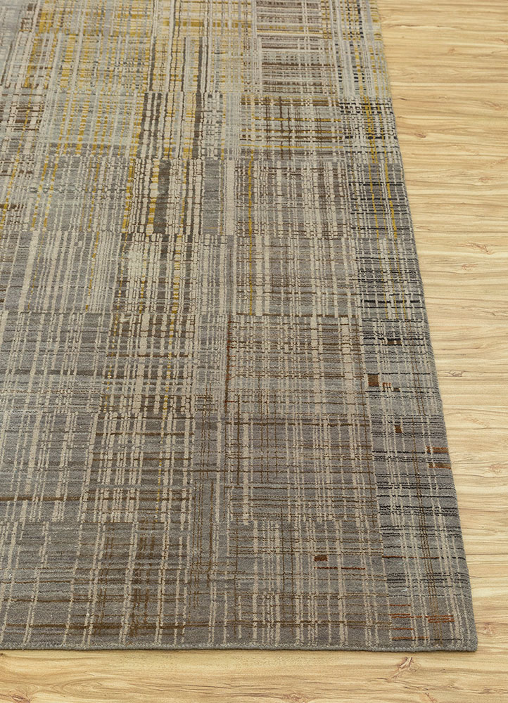 unstring by kavi beige and brown wool and bamboo silk hand knotted Rug - Corner