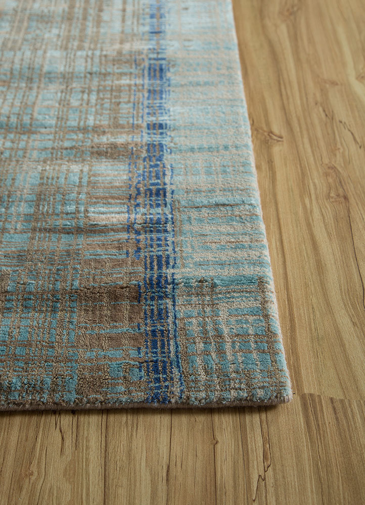 unstring by kavi beige and brown wool and bamboo silk hand knotted Rug - Corner