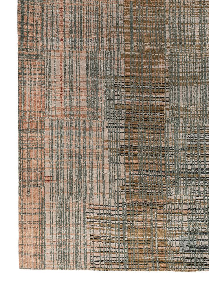 unstring by kavi red and orange wool and bamboo silk hand knotted Rug - Corner