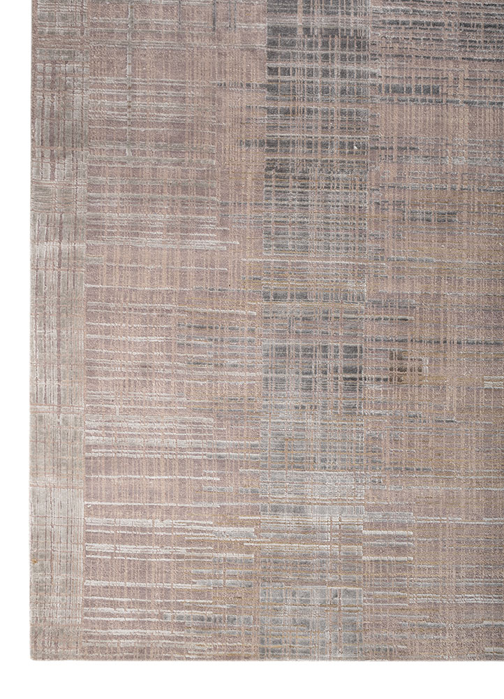 unstring by kavi grey and black wool and bamboo silk hand knotted Rug - Corner