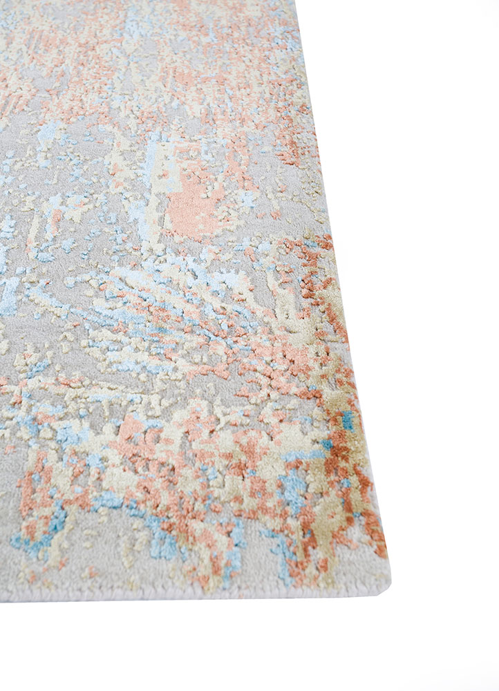unstring by kavi beige and brown wool and bamboo silk hand knotted Rug - Corner