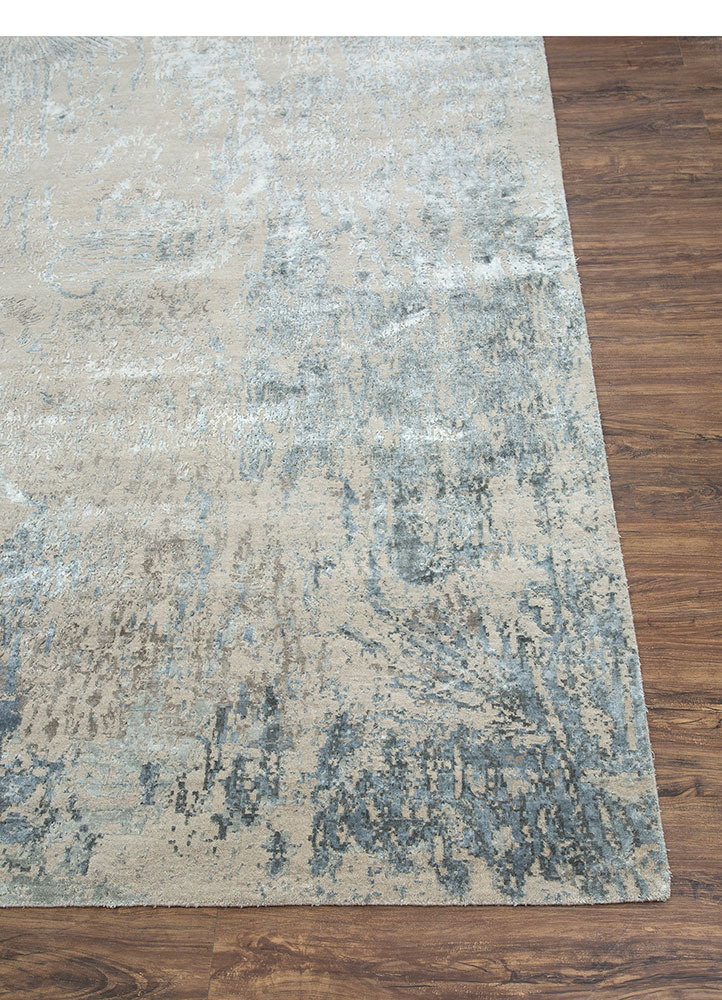 unstring by kavi grey and black wool and bamboo silk hand knotted Rug - Corner