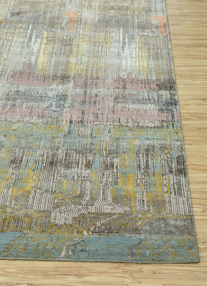 unstring by kavi grey and black wool and bamboo silk hand knotted Rug - Corner