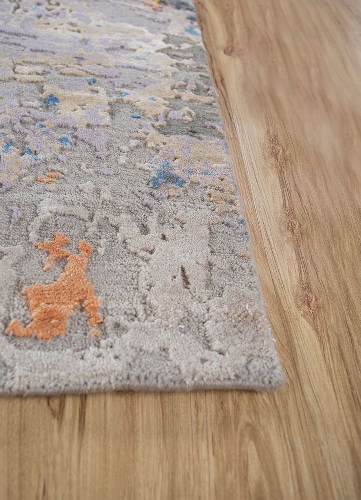 entropy grey and black wool and bamboo silk hand knotted Rug - Corner