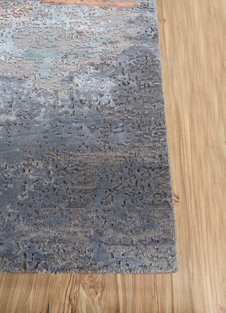 entropy beige and brown wool and bamboo silk hand knotted Rug - Corner
