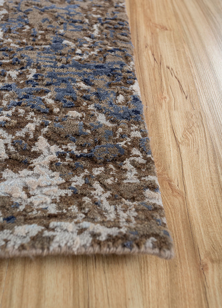 entropy beige and brown wool and bamboo silk hand knotted Rug - Corner