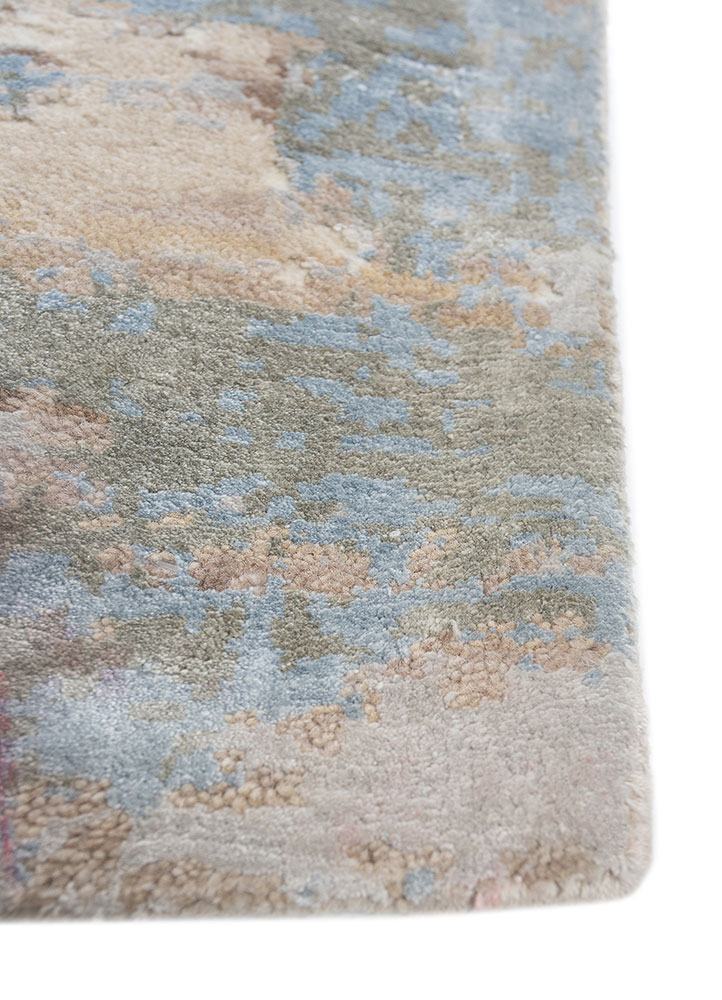 entropy beige and brown wool and bamboo silk hand knotted Rug - Corner