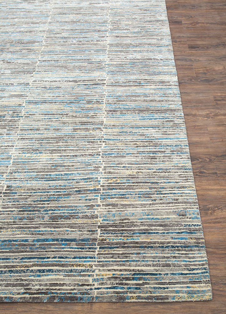 unstring by kavi grey and black wool and bamboo silk hand knotted Rug - Corner