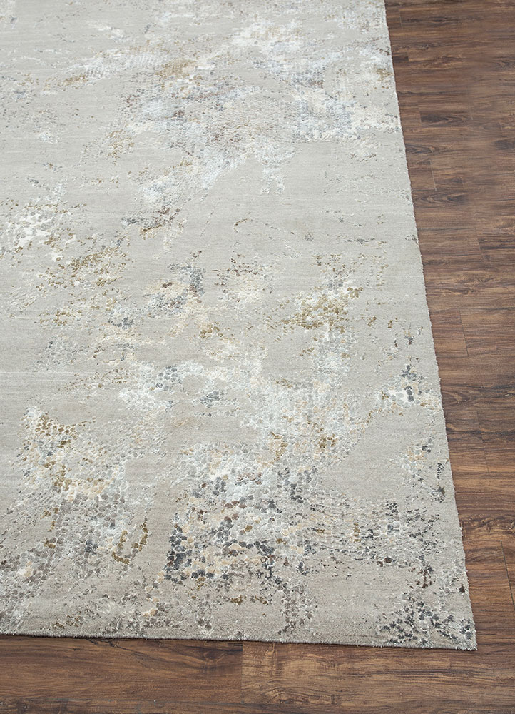 unstring by kavi grey and black wool and bamboo silk hand knotted Rug - Corner