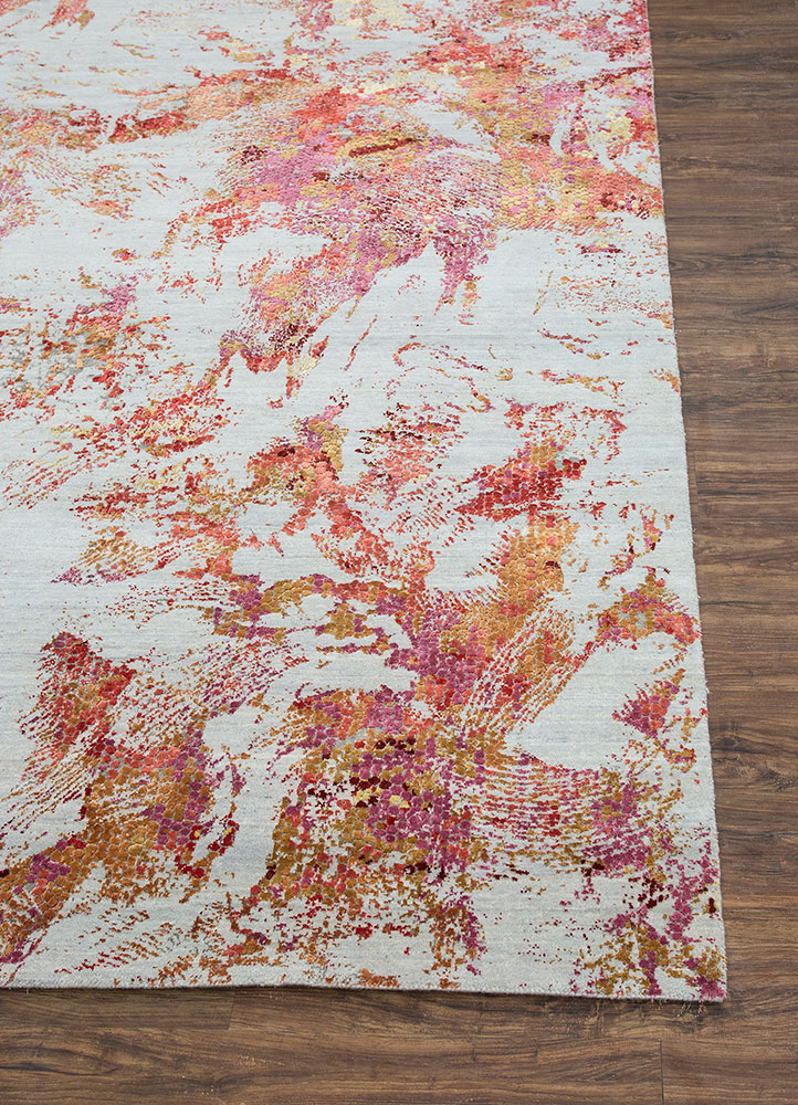 unstring by kavi red and orange wool and bamboo silk hand knotted Rug - Corner
