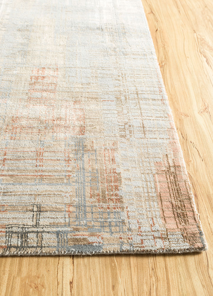 unstring by kavi beige and brown wool and bamboo silk hand knotted Rug - Corner
