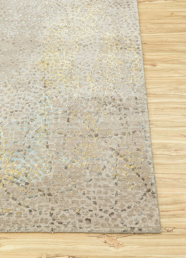 hidden by kavi ivory wool and bamboo silk hand knotted Rug - Corner