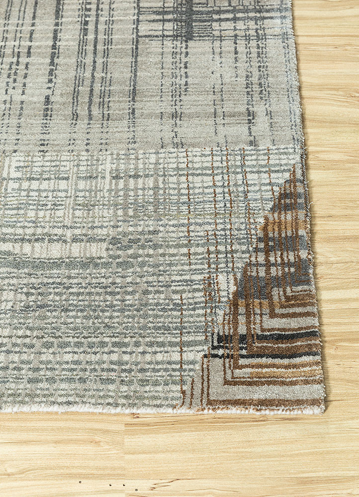 unstring by kavi ivory wool and bamboo silk hand knotted Rug - Corner