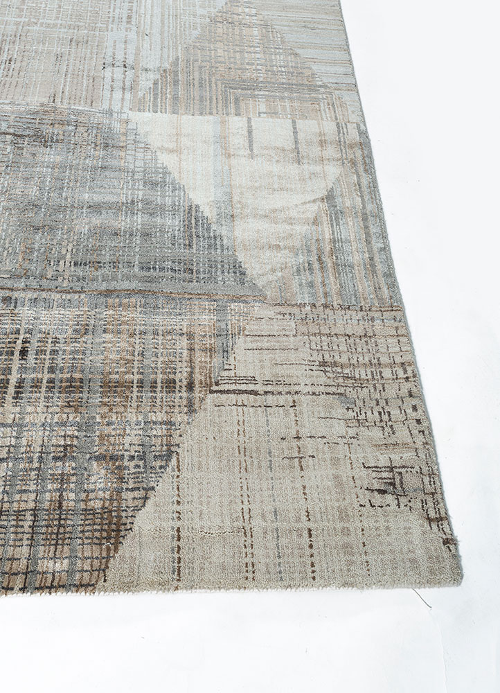 unstring by kavi grey and black wool and bamboo silk hand knotted Rug - Corner