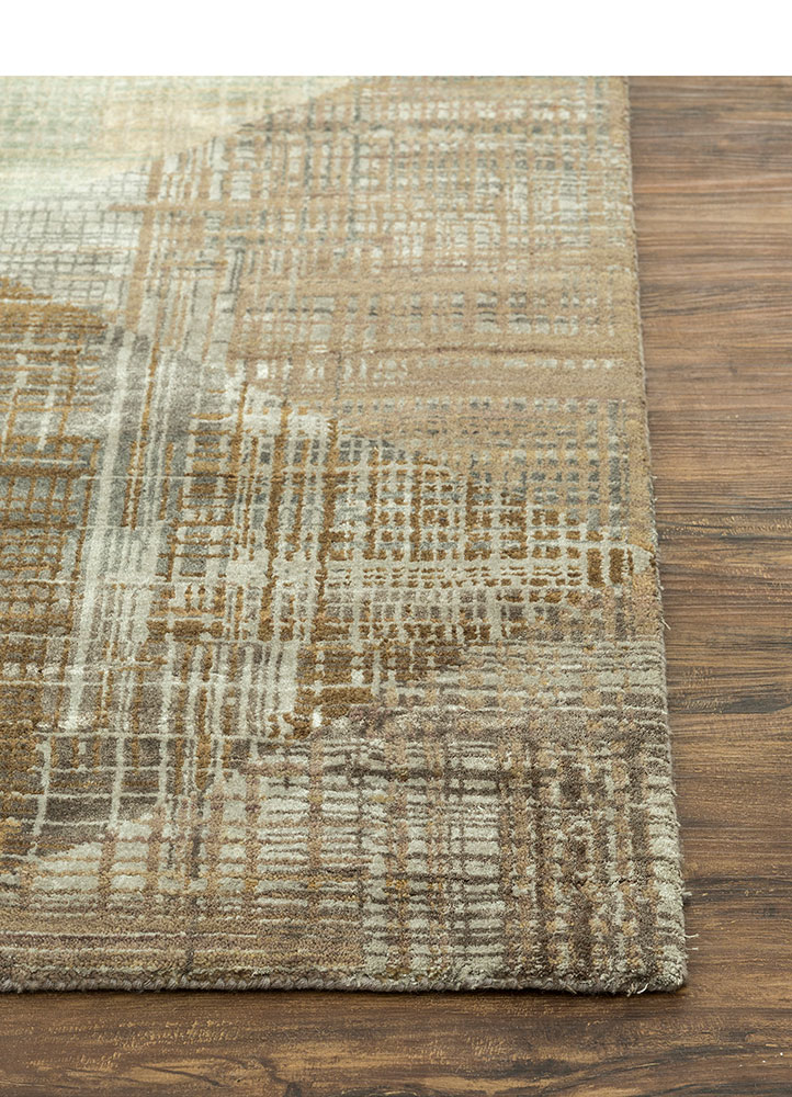 unstring by kavi grey and black wool and bamboo silk hand knotted Rug - Corner