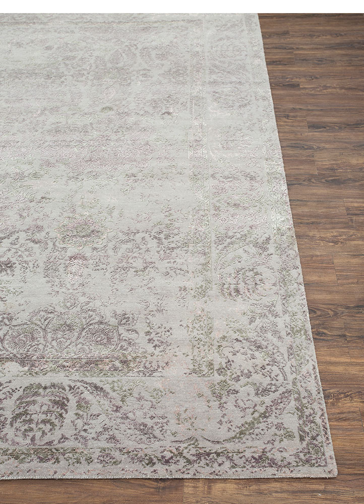 far east grey and black wool and bamboo silk hand knotted Rug - Corner