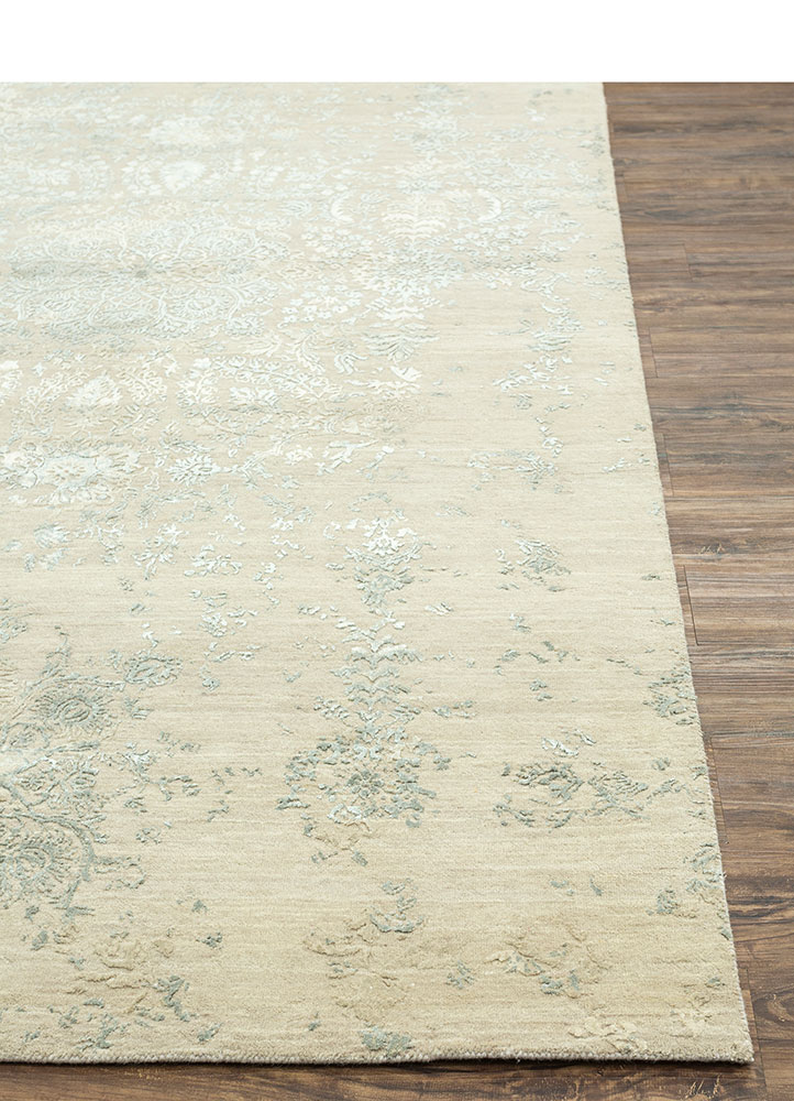 far east ivory wool and bamboo silk hand knotted Rug - Corner