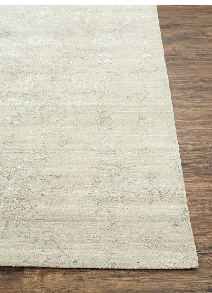 far east grey and black wool and bamboo silk hand knotted Rug - Corner