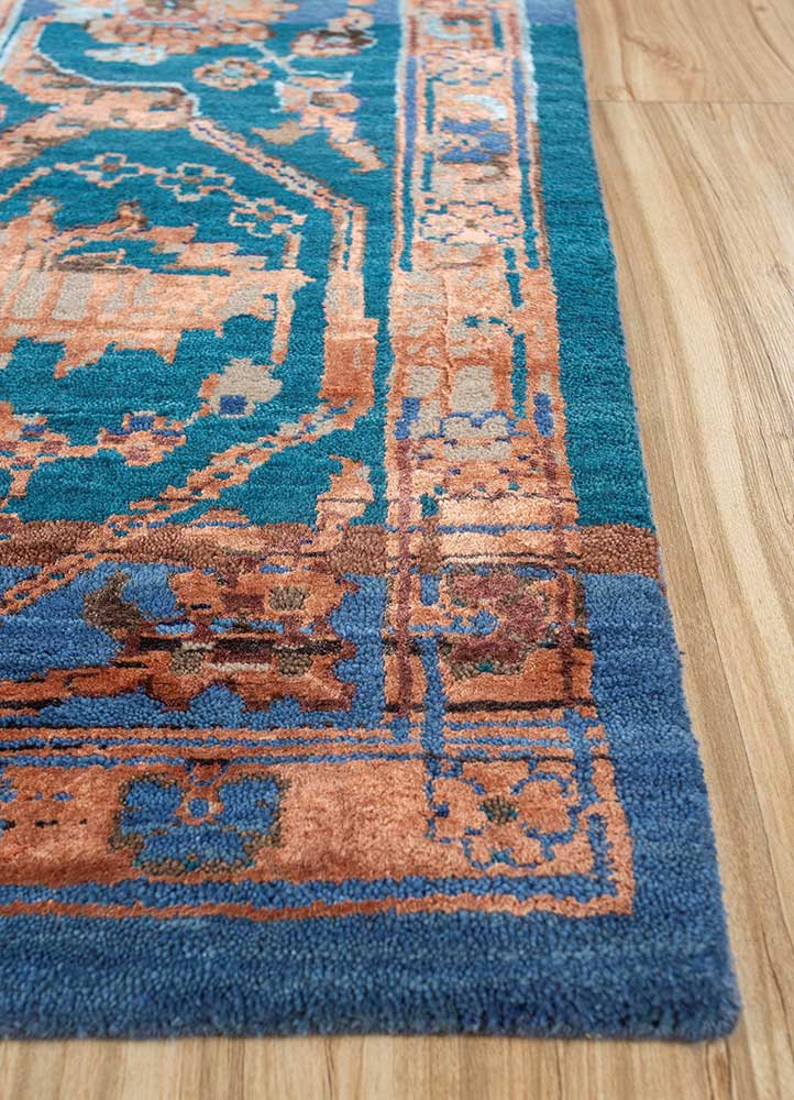 viscaya blue wool and bamboo silk hand knotted Rug - Corner