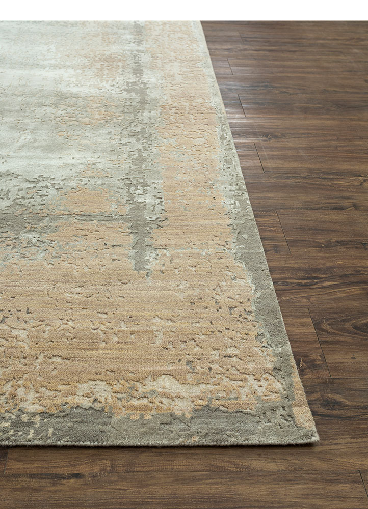 tattvam beige and brown wool and bamboo silk hand knotted Rug - Corner