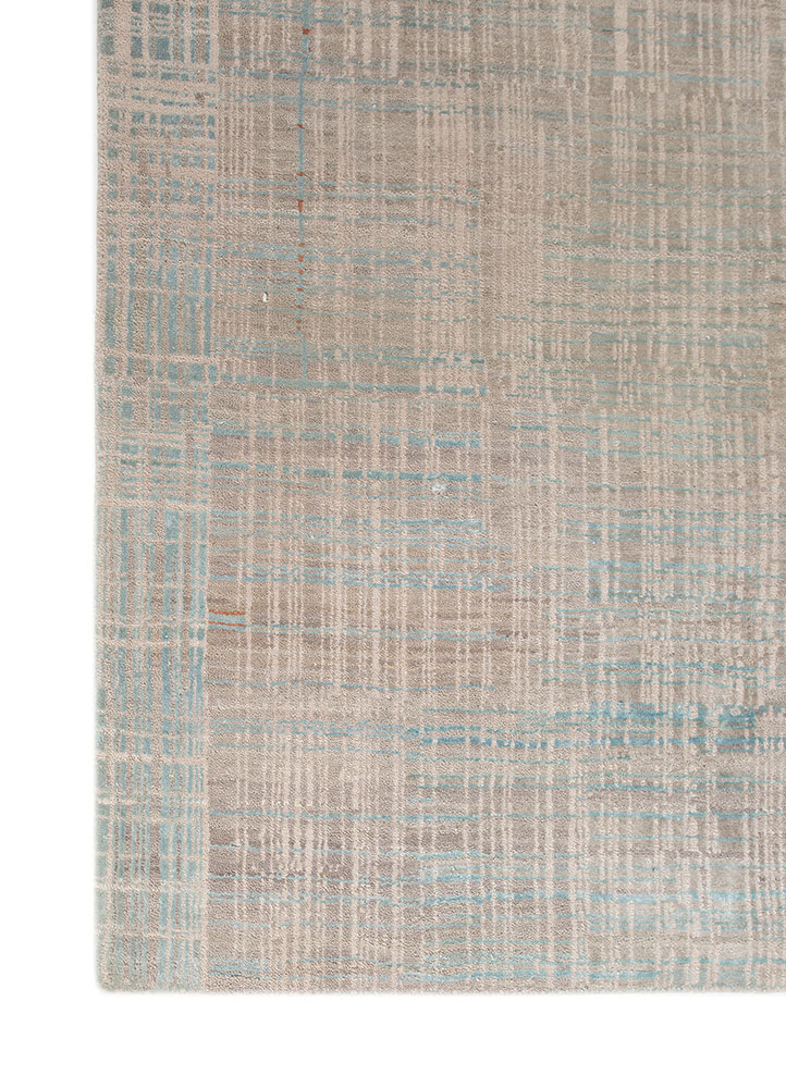 unstring by kavi grey and black wool and bamboo silk hand knotted Rug - Corner