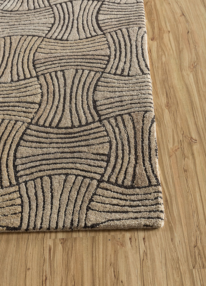 pathways beige and brown wool hand tufted Rug - Corner