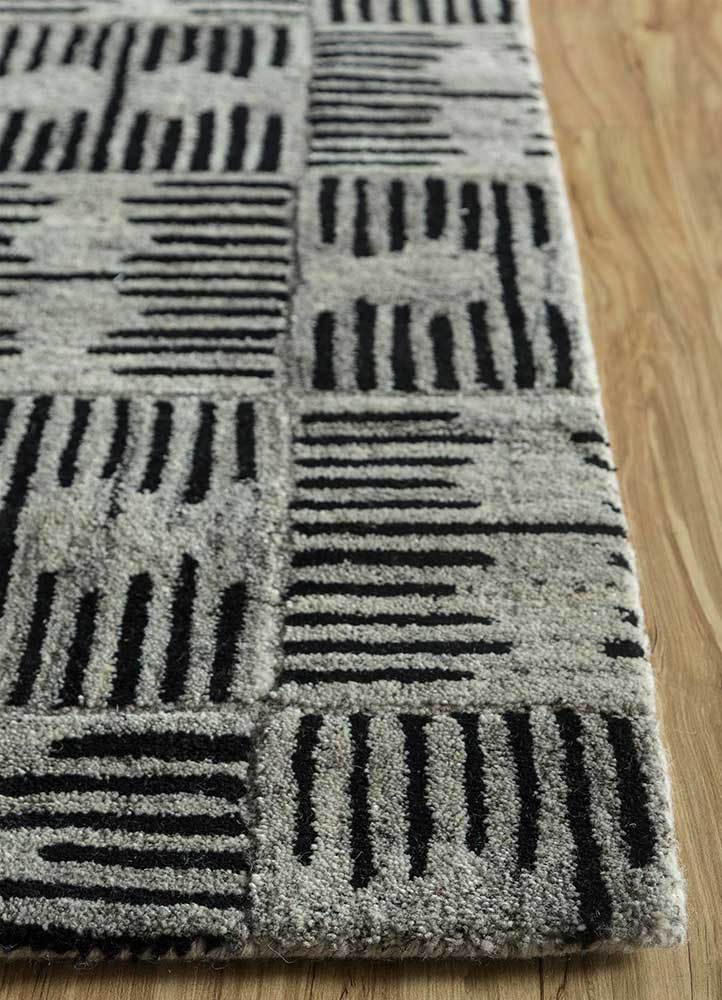 pathways grey and black wool hand tufted Rug - Corner