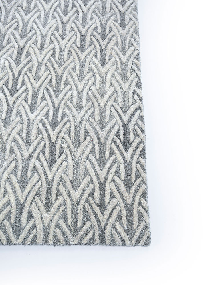 pathways grey and black wool hand tufted Rug - Corner