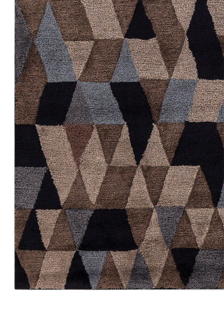 linear grey and black wool and viscose hand tufted Rug - Corner