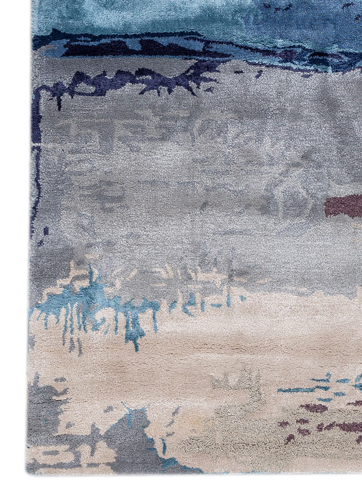 genesis blue wool and viscose hand tufted Rug - Corner