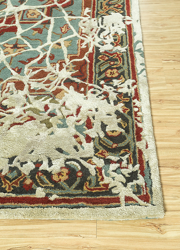 mythos blue wool and viscose hand tufted Rug - Corner