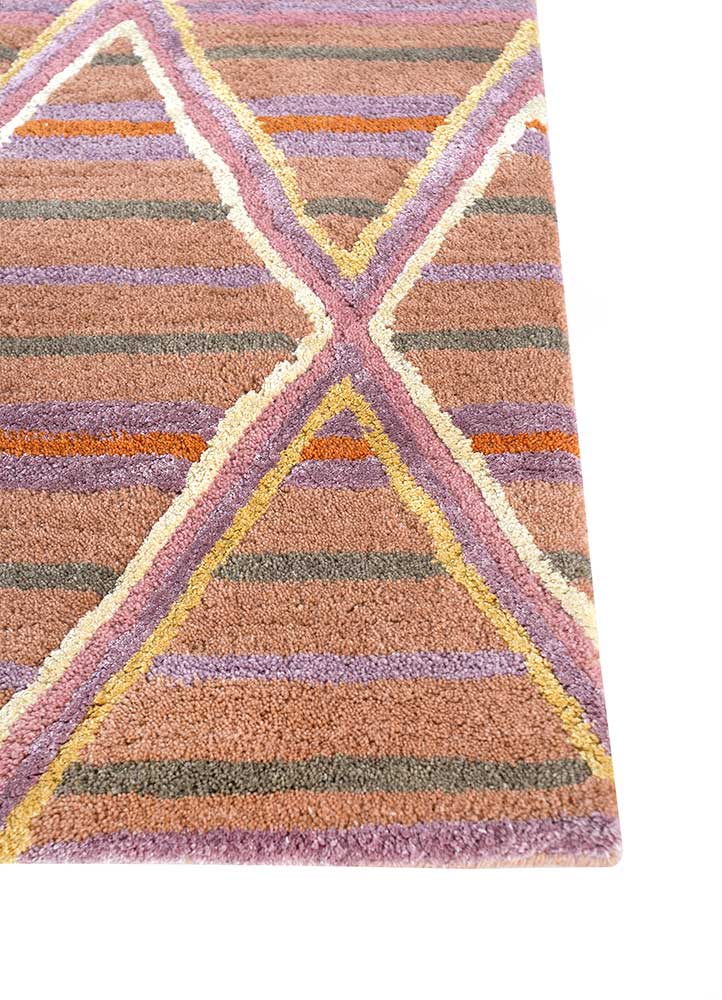 linear red and orange wool and viscose hand tufted Rug - Corner