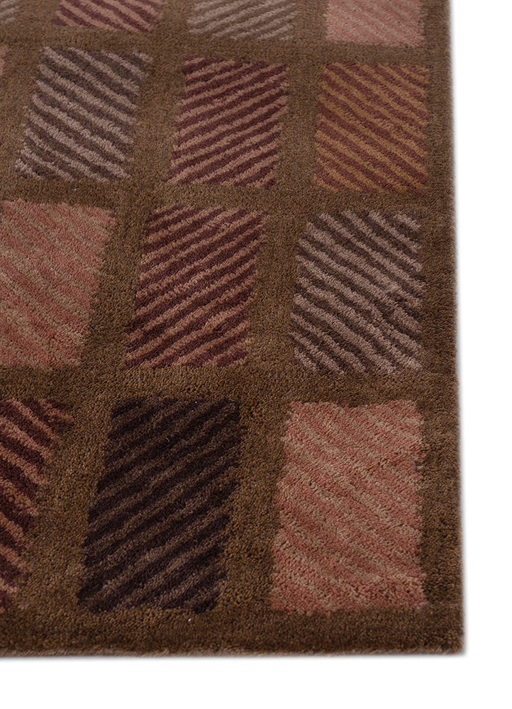 linear red and orange wool hand tufted Rug - Corner