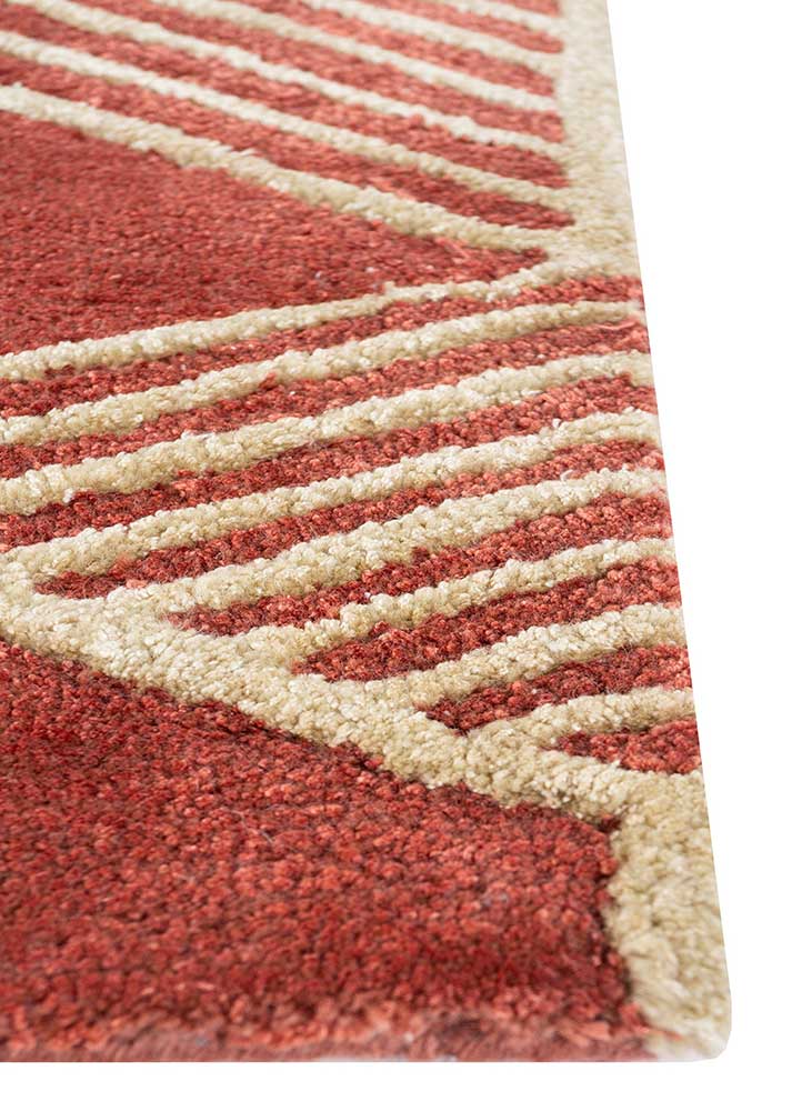 linear red and orange wool and viscose hand tufted Rug - Corner