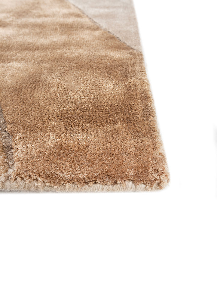 linear beige and brown wool and viscose hand tufted Rug - Corner