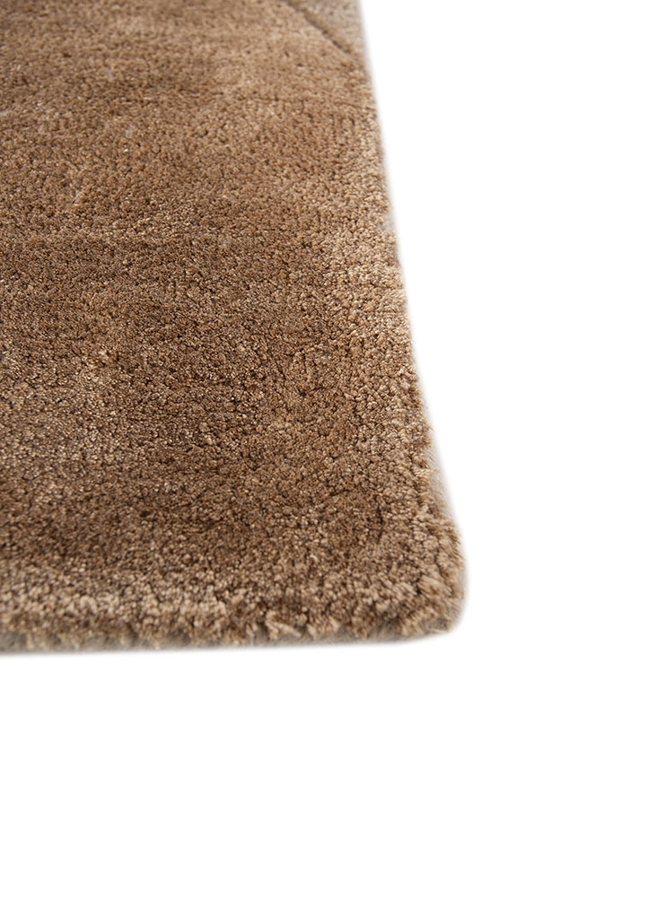 linear beige and brown wool and viscose hand tufted Rug - Corner