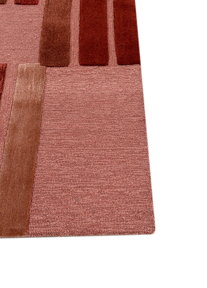 linear red and orange wool and viscose hand tufted Rug - Corner