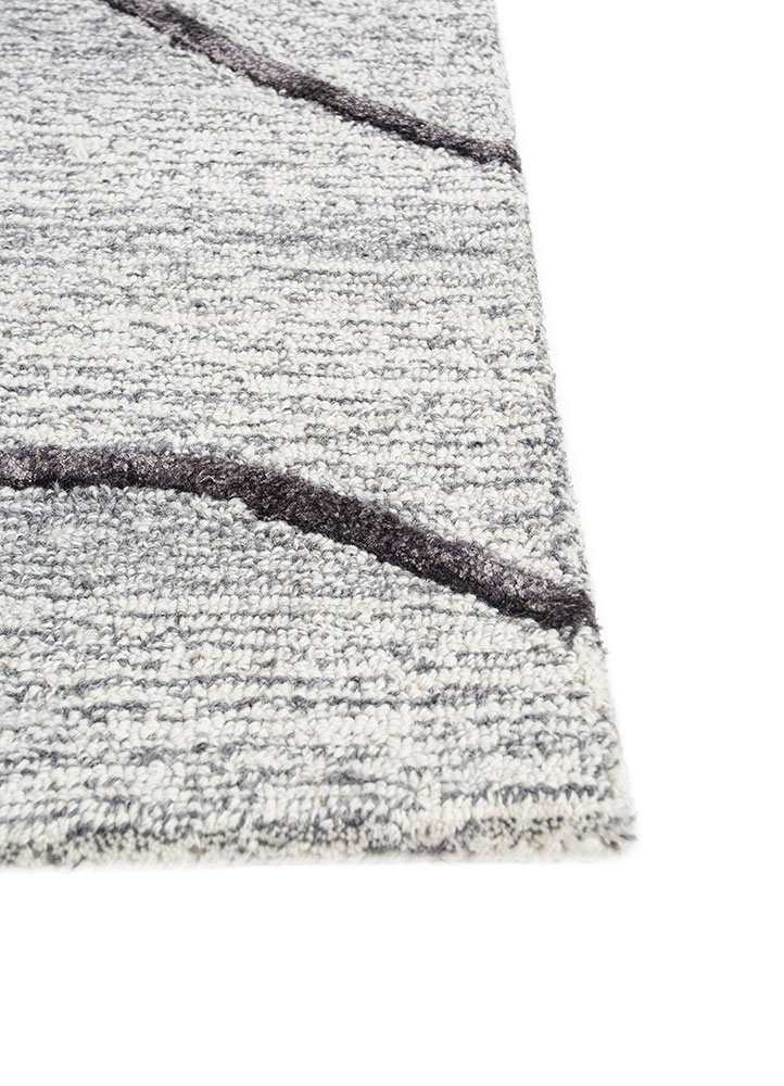 linear grey and black wool and viscose hand tufted Rug - Corner